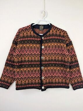 Vintage Norvyk Geometric Wool Cardigan Size Medium